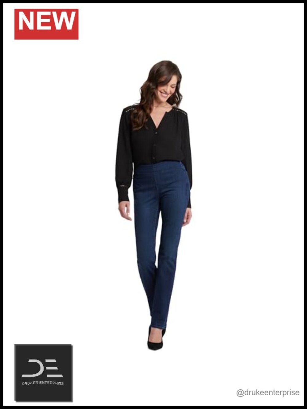 Women's Pull-On Straight Jeans with Lift Tuck Tech - Stretchable Denim